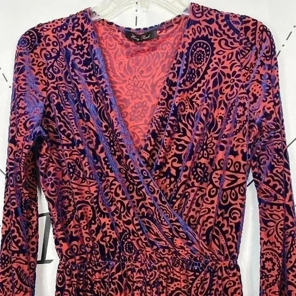 Honey Punch Sexy Cute Red & Blue Velvet Paisley Playsuit Romper - Picture 3 of 7